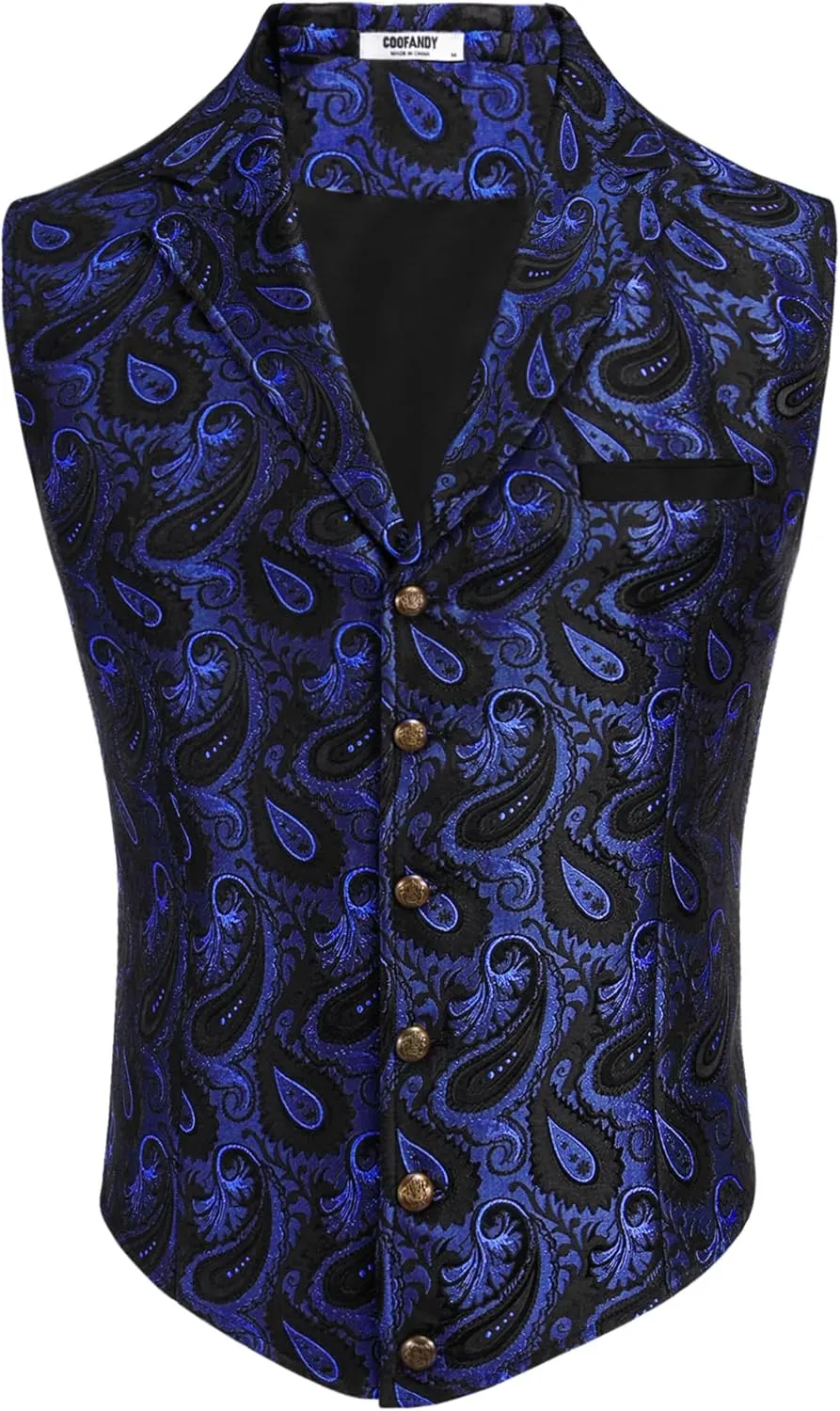 COOFANDY Mens Suit Vest Paisley Floral Victorian Vests Gothic Steampunk Formal Waistcoat Tuxedo Vests with Notched Lapels