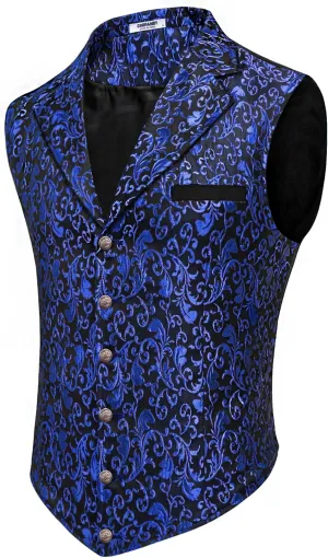 COOFANDY Mens Suit Vest Paisley Floral Victorian Vests Gothic Steampunk Formal Waistcoat Tuxedo Vests with Notched Lapels