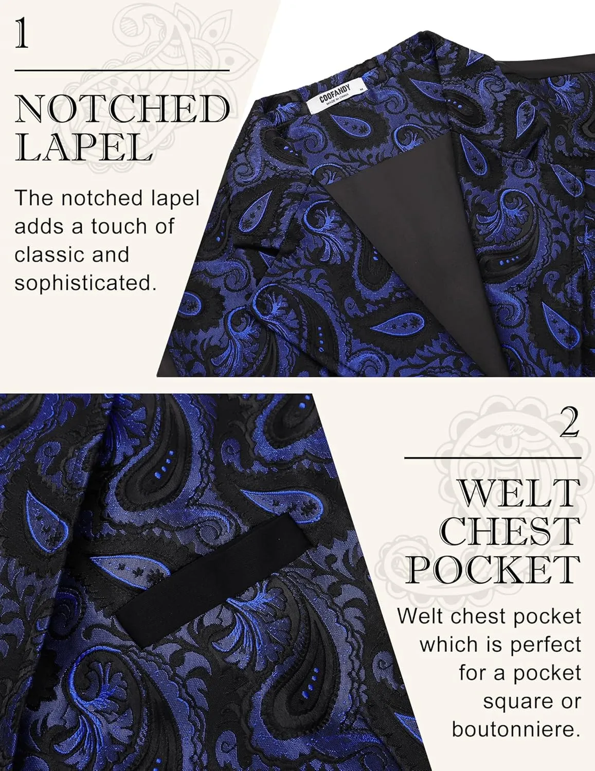 COOFANDY Mens Suit Vest Paisley Floral Victorian Vests Gothic Steampunk Formal Waistcoat Tuxedo Vests with Notched Lapels