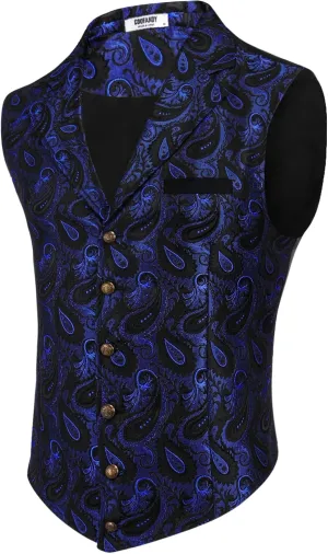 COOFANDY Mens Suit Vest Paisley Floral Victorian Vests Gothic Steampunk Formal Waistcoat Tuxedo Vests with Notched Lapels