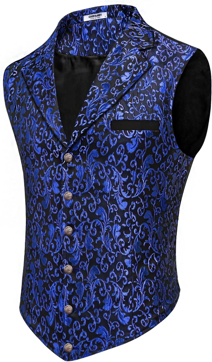 COOFANDY Mens Suit Vest Paisley Floral Victorian Vests Gothic Steampunk Formal Waistcoat Tuxedo Vests with Notched Lapels