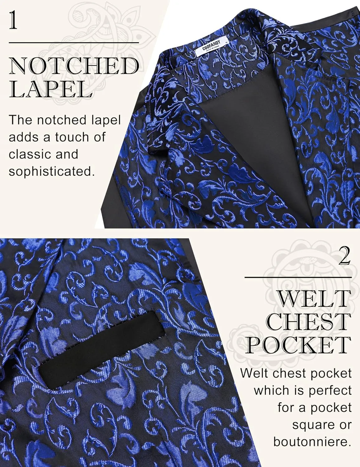 COOFANDY Mens Suit Vest Paisley Floral Victorian Vests Gothic Steampunk Formal Waistcoat Tuxedo Vests with Notched Lapels