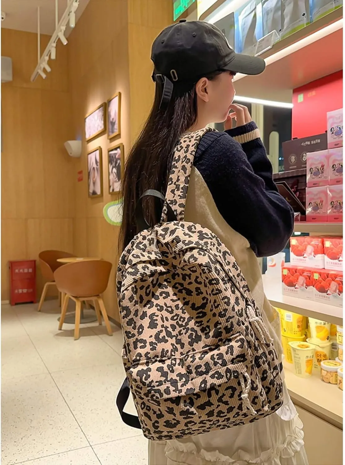 Corduroy Backpack for Women, Fashion Mini Backpack Purse, Animal Print Small Casual Daypack Bookbag (Corduroy Leopard Print C)