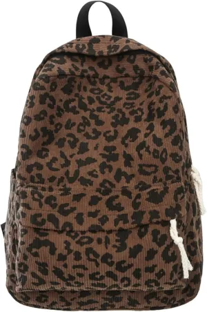 Corduroy Backpack for Women, Fashion Mini Backpack Purse, Animal Print Small Casual Daypack Bookbag (Corduroy Leopard Print D)