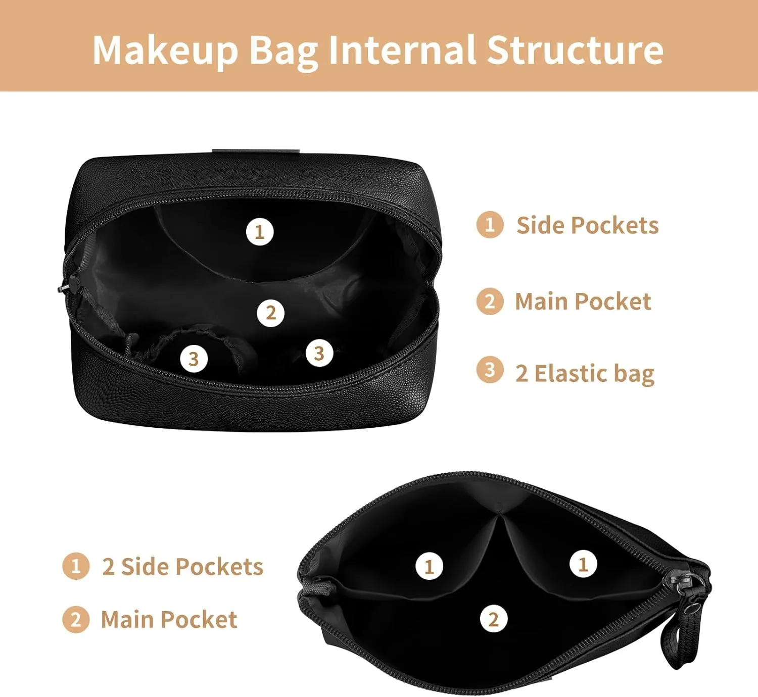 Cosmetic Bags for Women Small Makeup Bag for Purse Pu Leather Makeup Pouch Travel Makeup Bag with Zipper Make Up Bag for Travelling