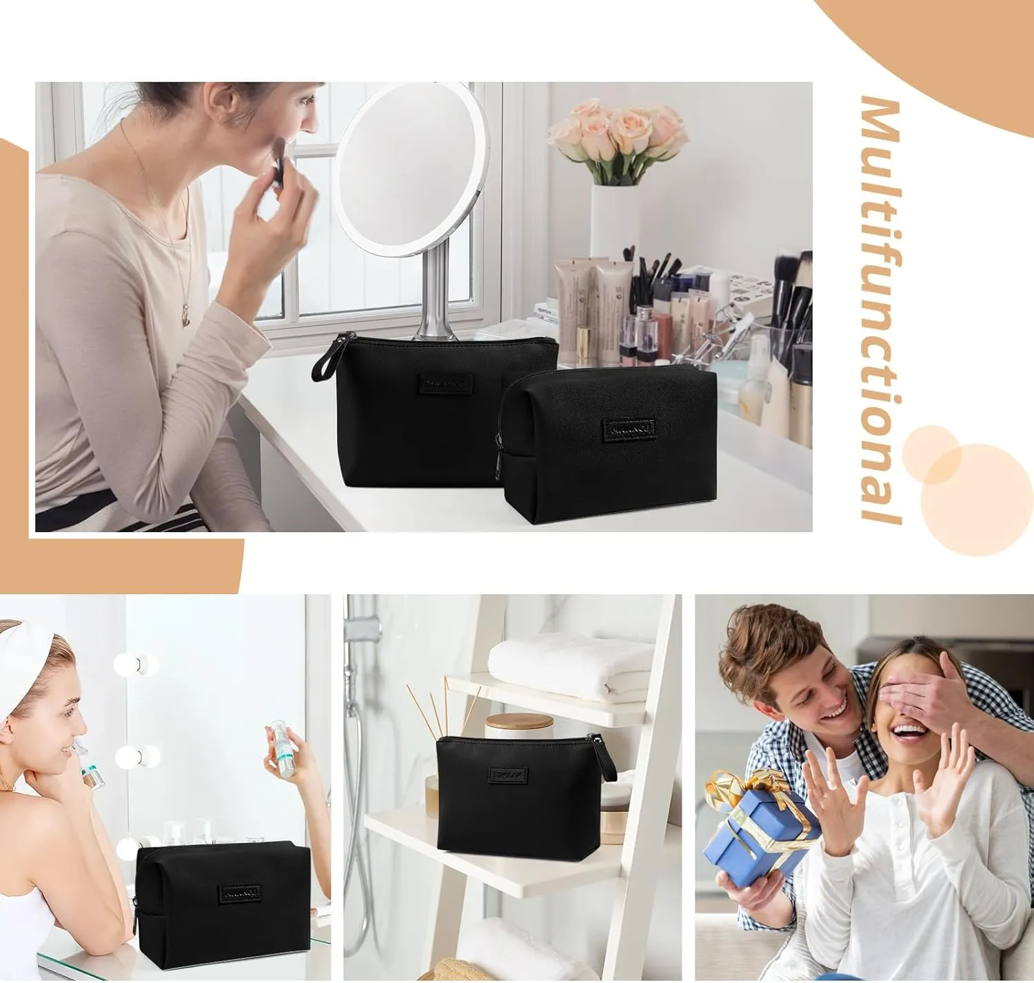 Cosmetic Bags for Women Small Makeup Bag for Purse Pu Leather Makeup Pouch Travel Makeup Bag with Zipper Make Up Bag for Travelling