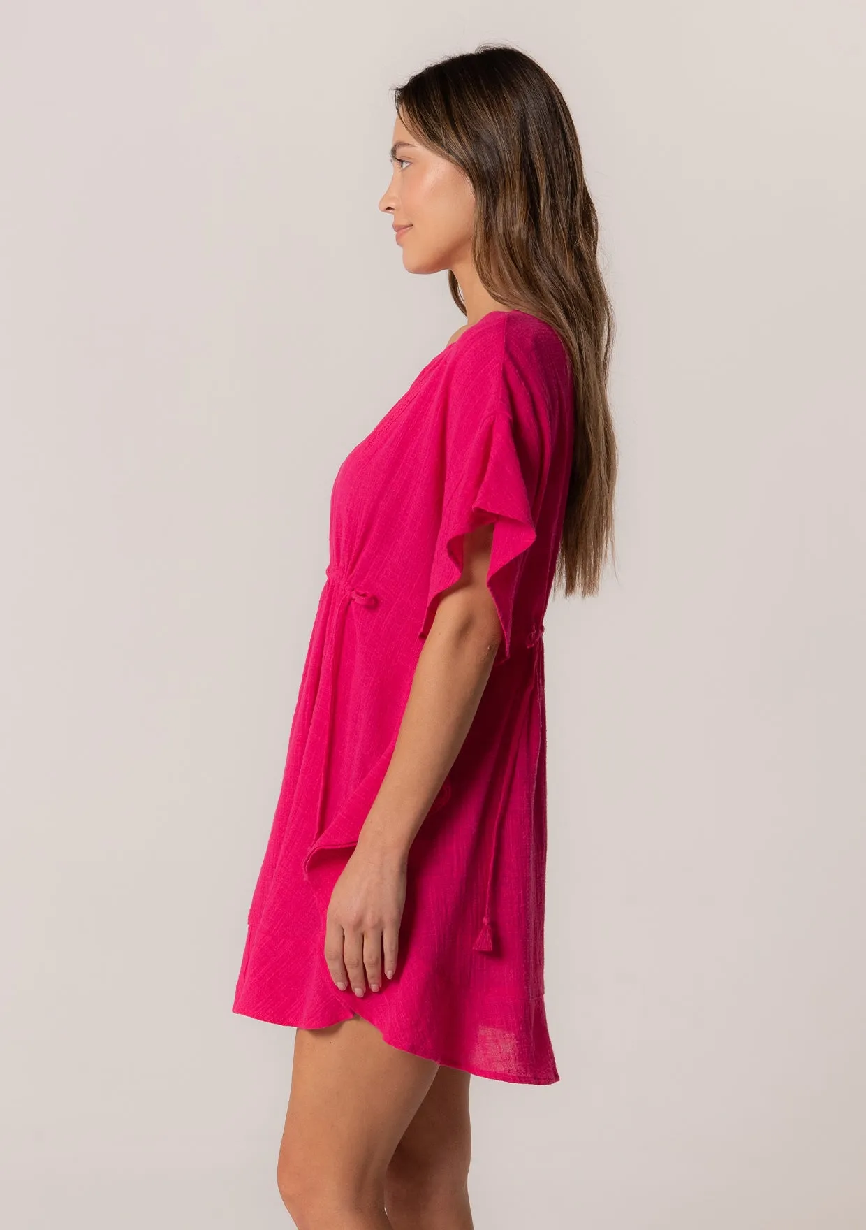 Cotton Embroidered Ruffle Sleeve Caftan
