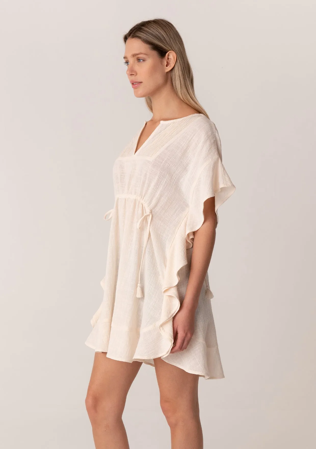 Cotton Embroidered Ruffle Sleeve Caftan