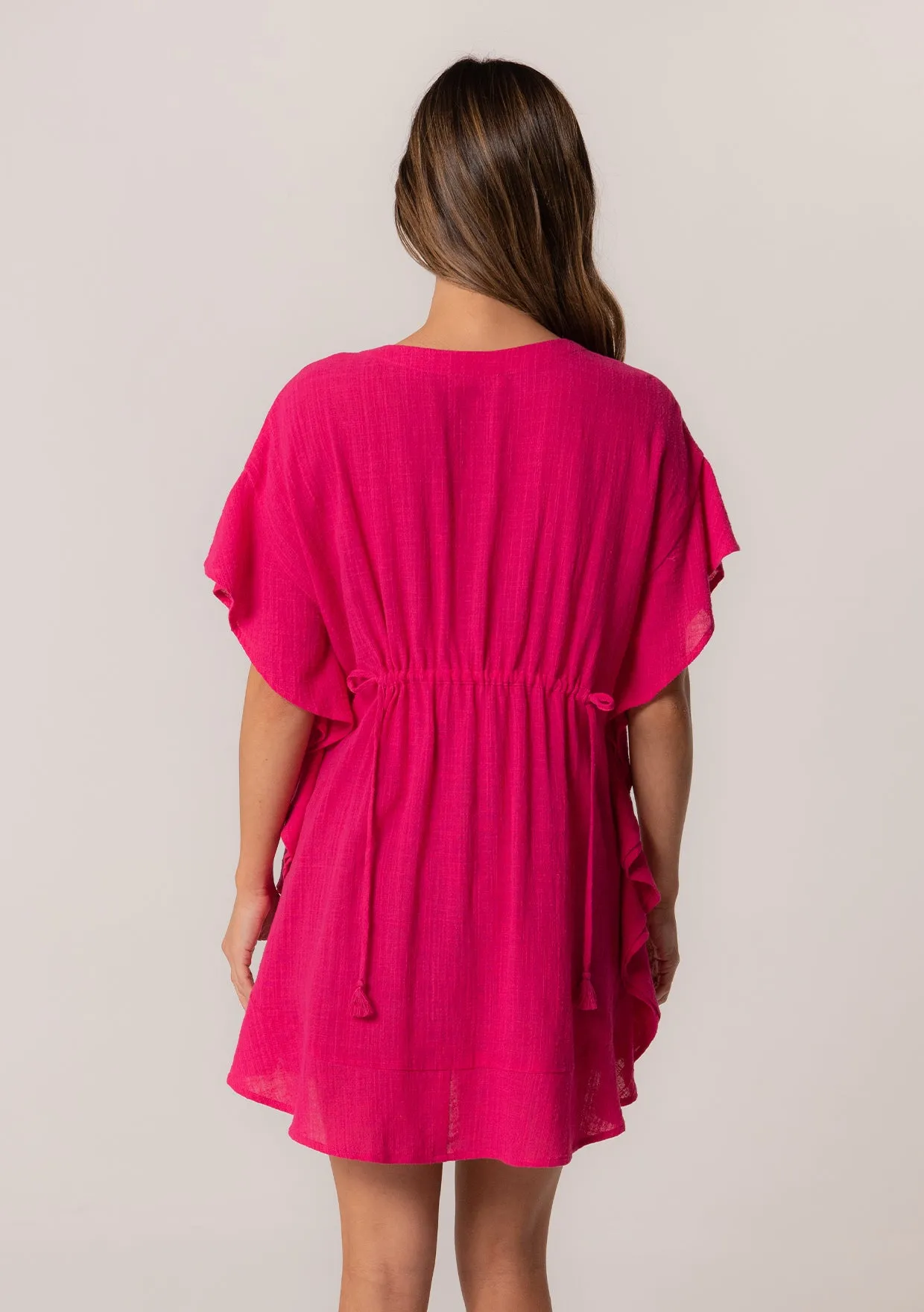 Cotton Embroidered Ruffle Sleeve Caftan