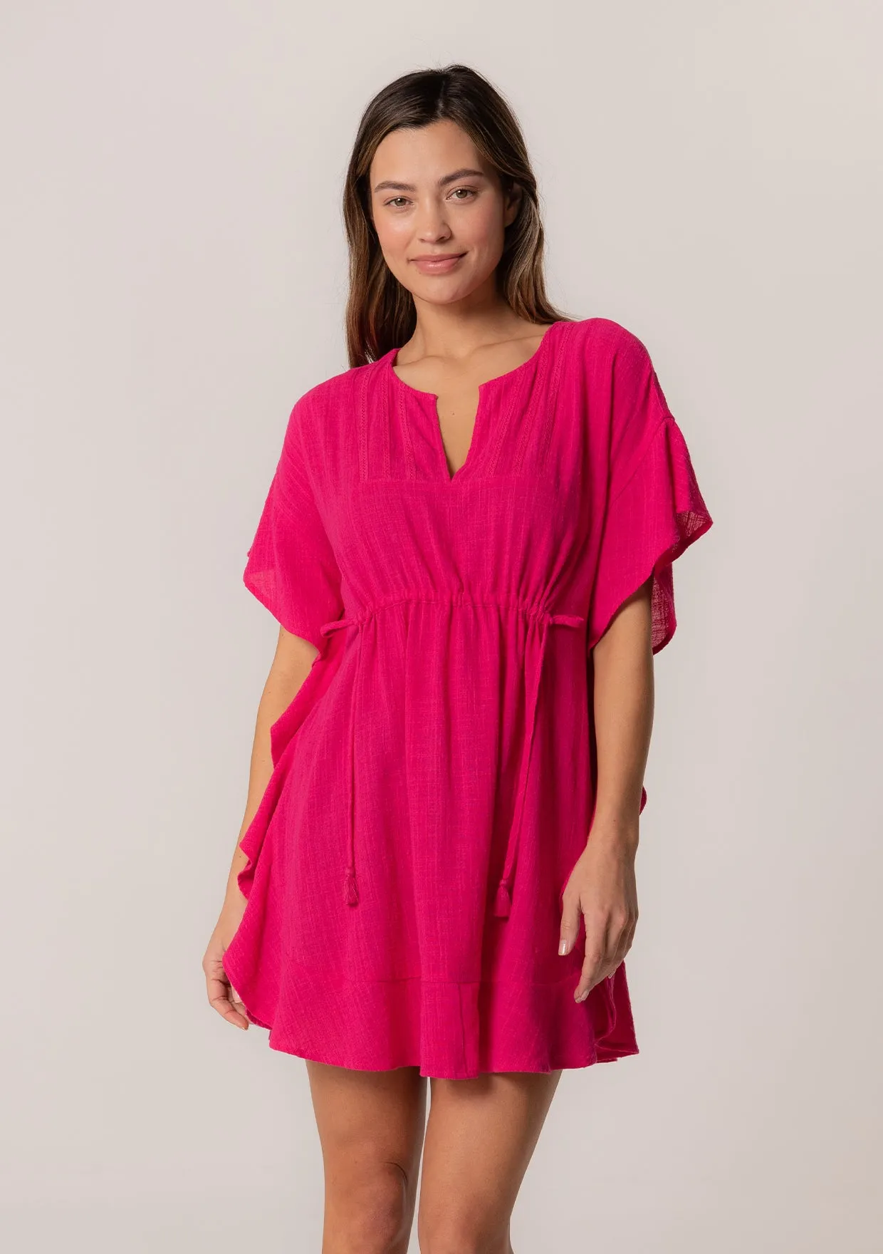 Cotton Embroidered Ruffle Sleeve Caftan