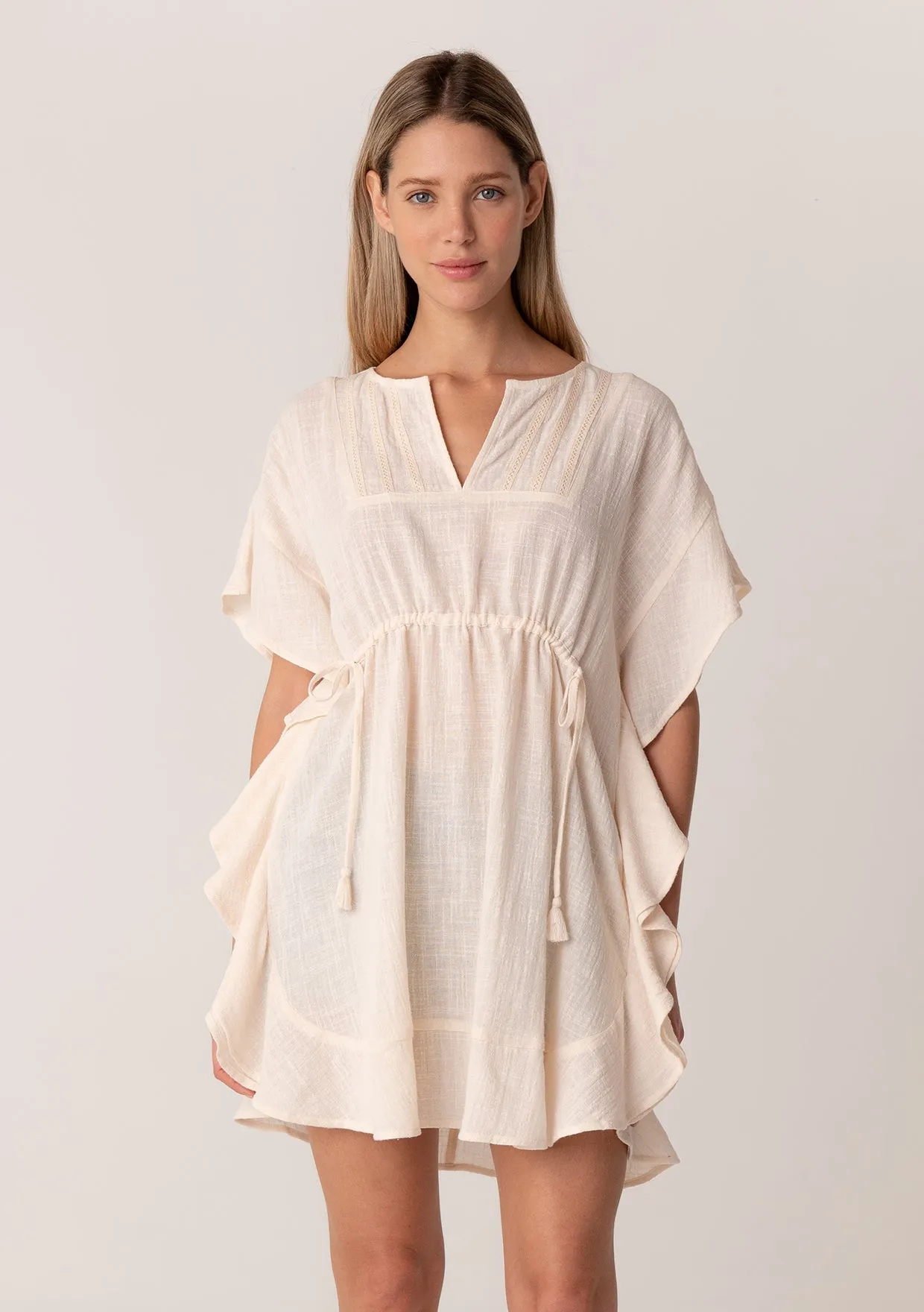 Cotton Embroidered Ruffle Sleeve Caftan