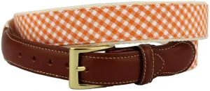 COUNTRY CLUB PREP Gingham Leather Tab Belt in Orange