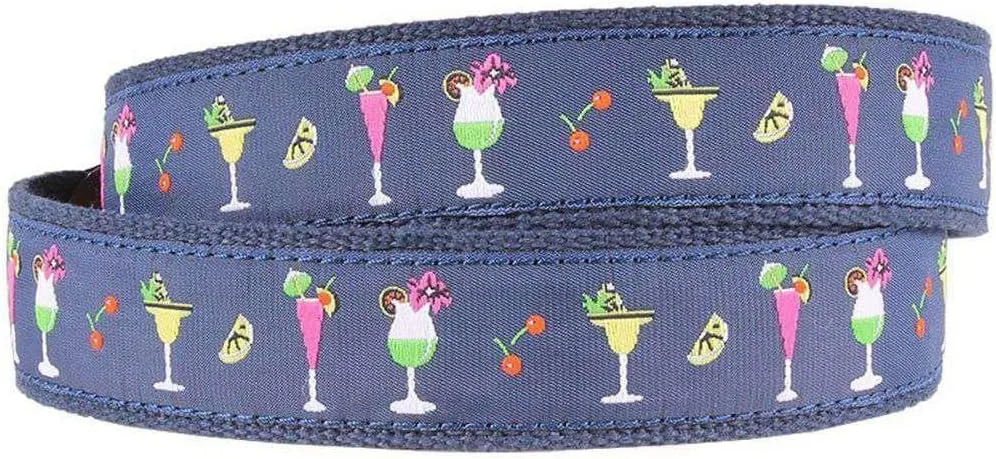 COUNTRY CLUB PREP Happy Hour Leather Tab Belt in Navy on Navy Canvas