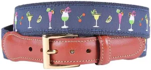 COUNTRY CLUB PREP Happy Hour Leather Tab Belt in Navy on Navy Canvas