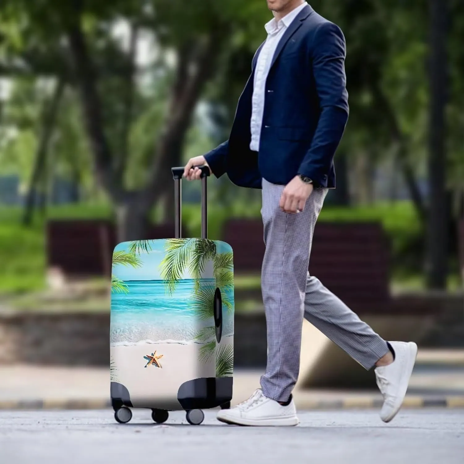Cozeyat Beach Starfish Luggage Cover Elastic Washable Stretch Suitcase Protector Anti-Scratch Travel Suitcase Cover for Kid and Adult (S, 22-24 Inch)