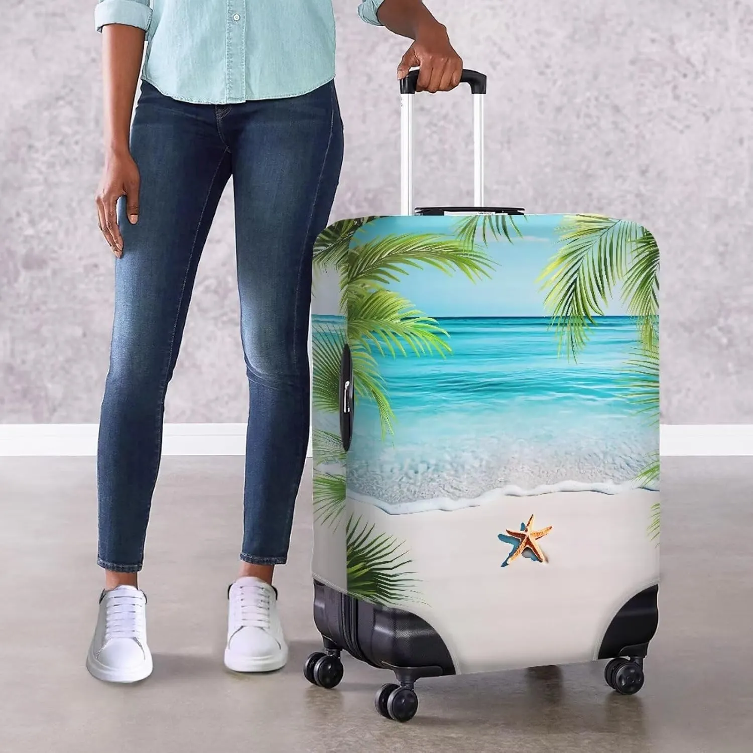 Cozeyat Beach Starfish Luggage Cover Elastic Washable Stretch Suitcase Protector Anti-Scratch Travel Suitcase Cover for Kid and Adult (S, 22-24 Inch)