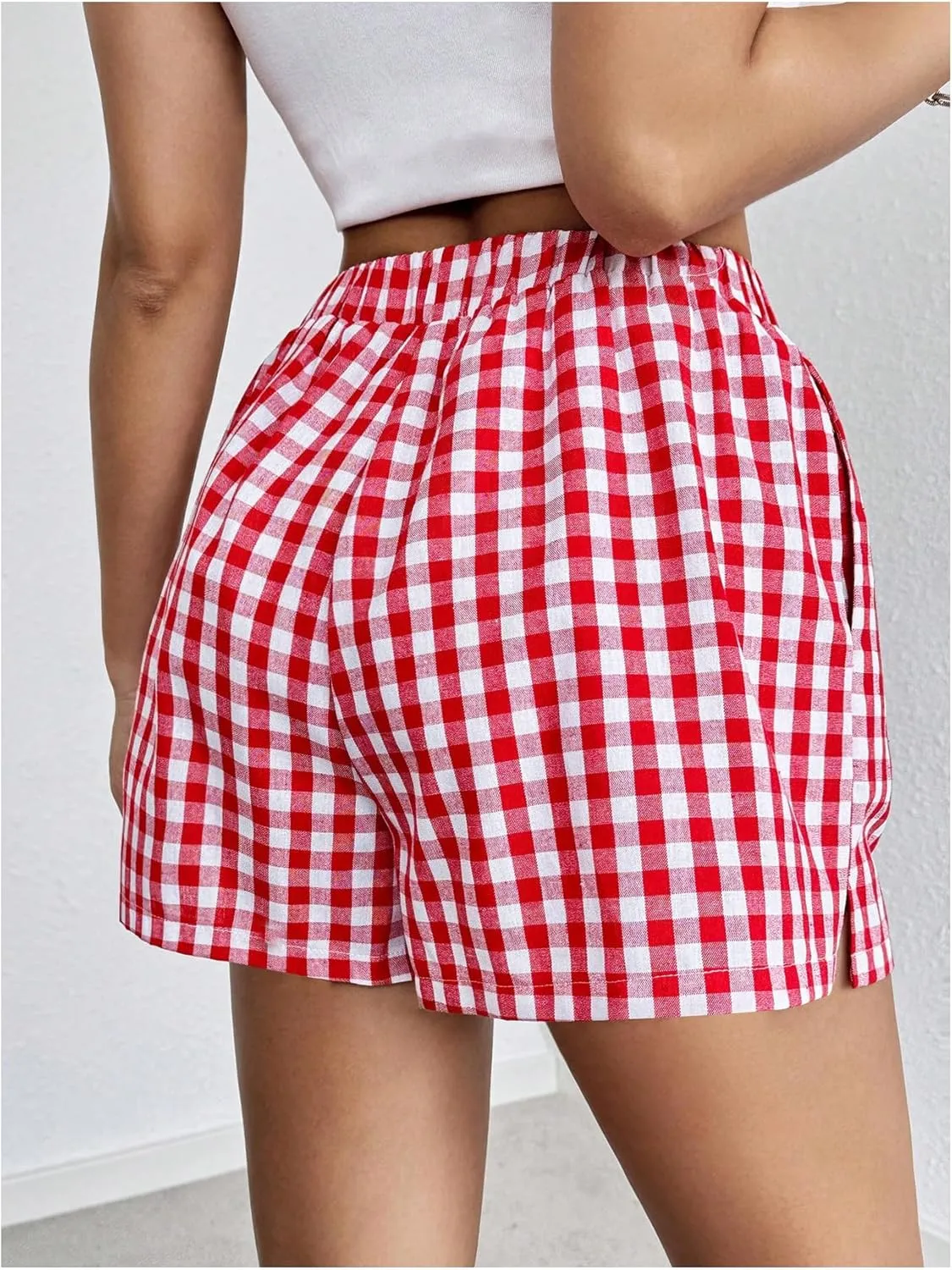 COZYEASE Women's Striped Print Elastic High Waisted Shorts Casual Wide Leg Summer Boxer Shorts with Pockets