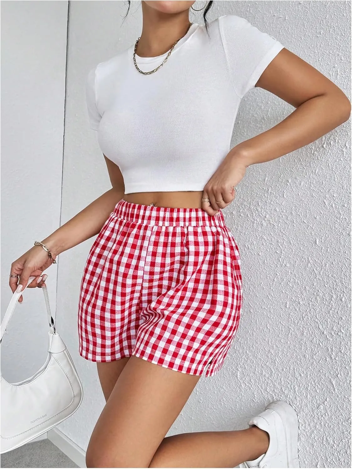 COZYEASE Women's Striped Print Elastic High Waisted Shorts Casual Wide Leg Summer Boxer Shorts with Pockets