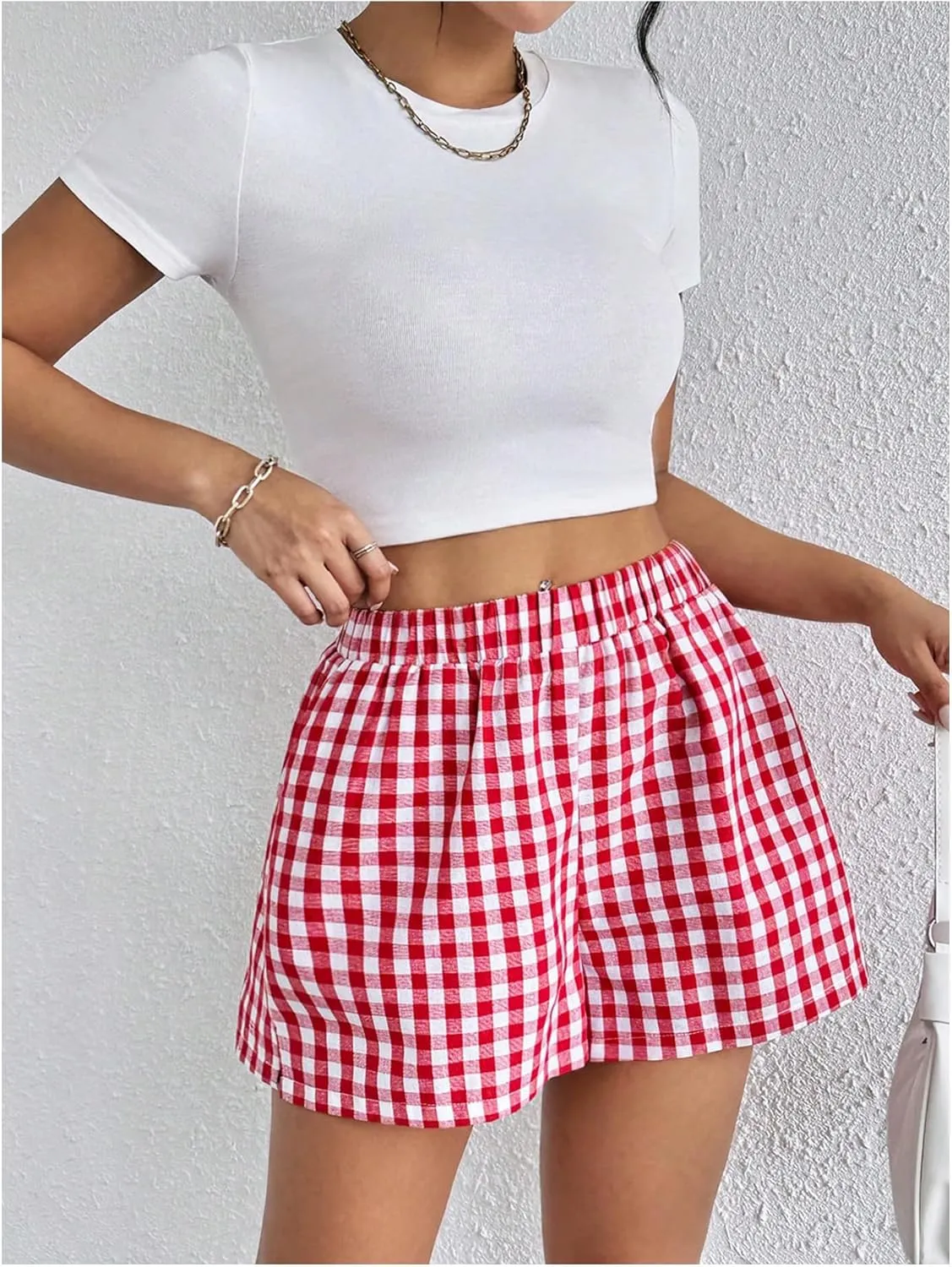 COZYEASE Women's Striped Print Elastic High Waisted Shorts Casual Wide Leg Summer Boxer Shorts with Pockets