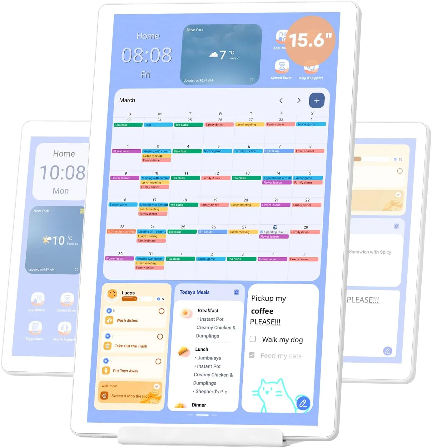 Cozyla 15.6'' Digital Calendar Wall Touch Screen Support Any Android Tablet Google Play Apps To Do List Notepad Chore Chart for Kids Meal Planner Wall Mount Smart Electronic Calendar for Family White