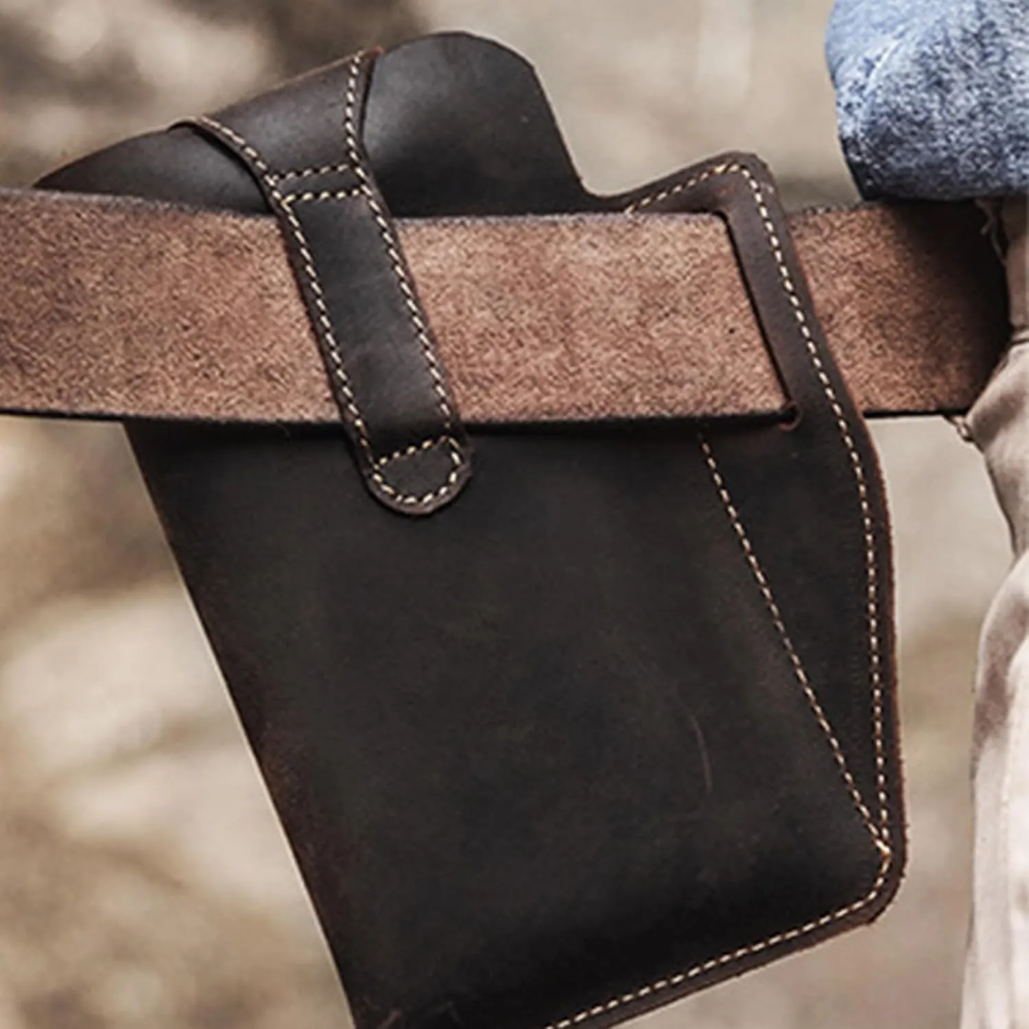 Crazy Horse Leather Mobile Phone Bag Tactical Waist Bag Hanging Bag Retro Genuine Leather Men's Waist Bag