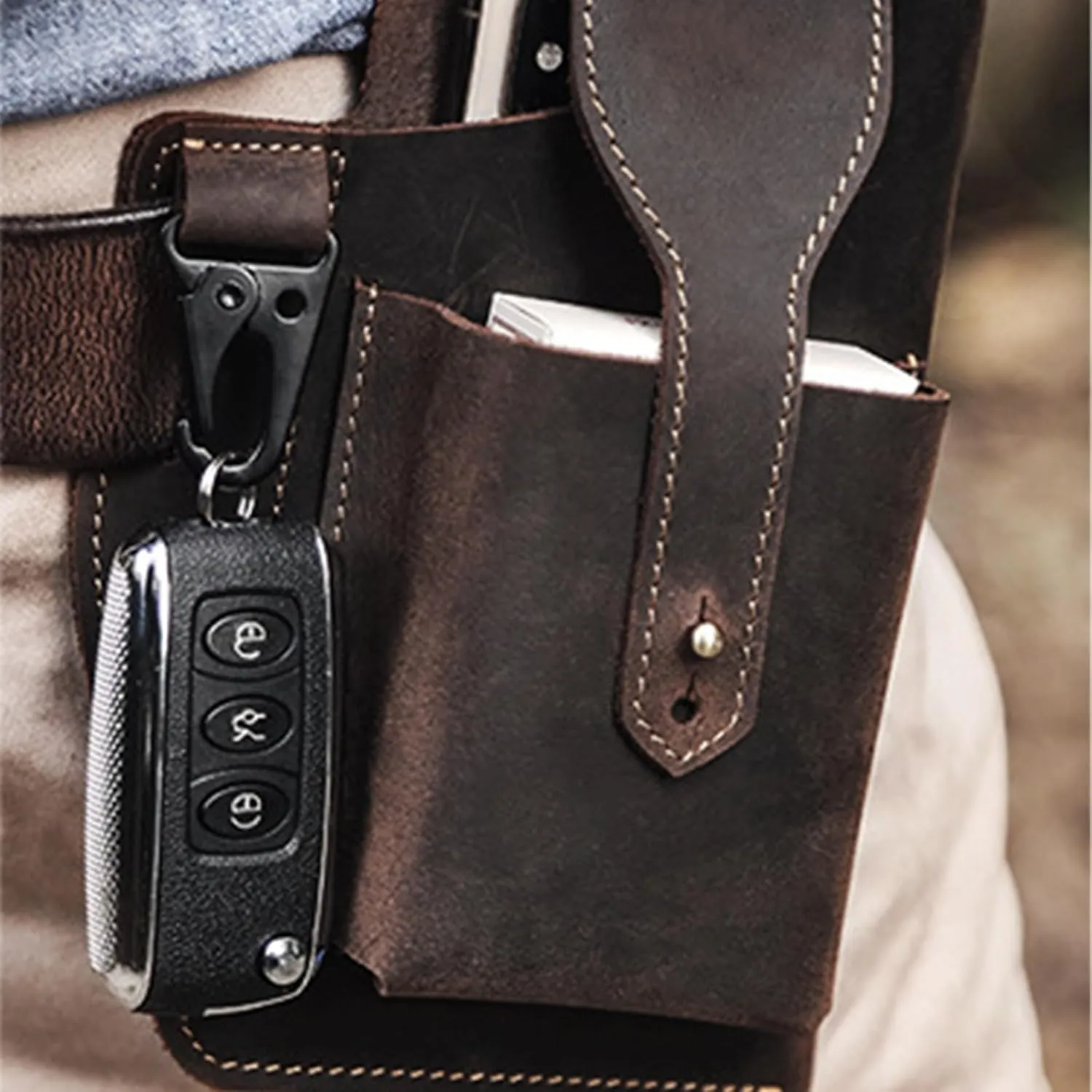 Crazy Horse Leather Mobile Phone Bag Tactical Waist Bag Hanging Bag Retro Genuine Leather Men's Waist Bag