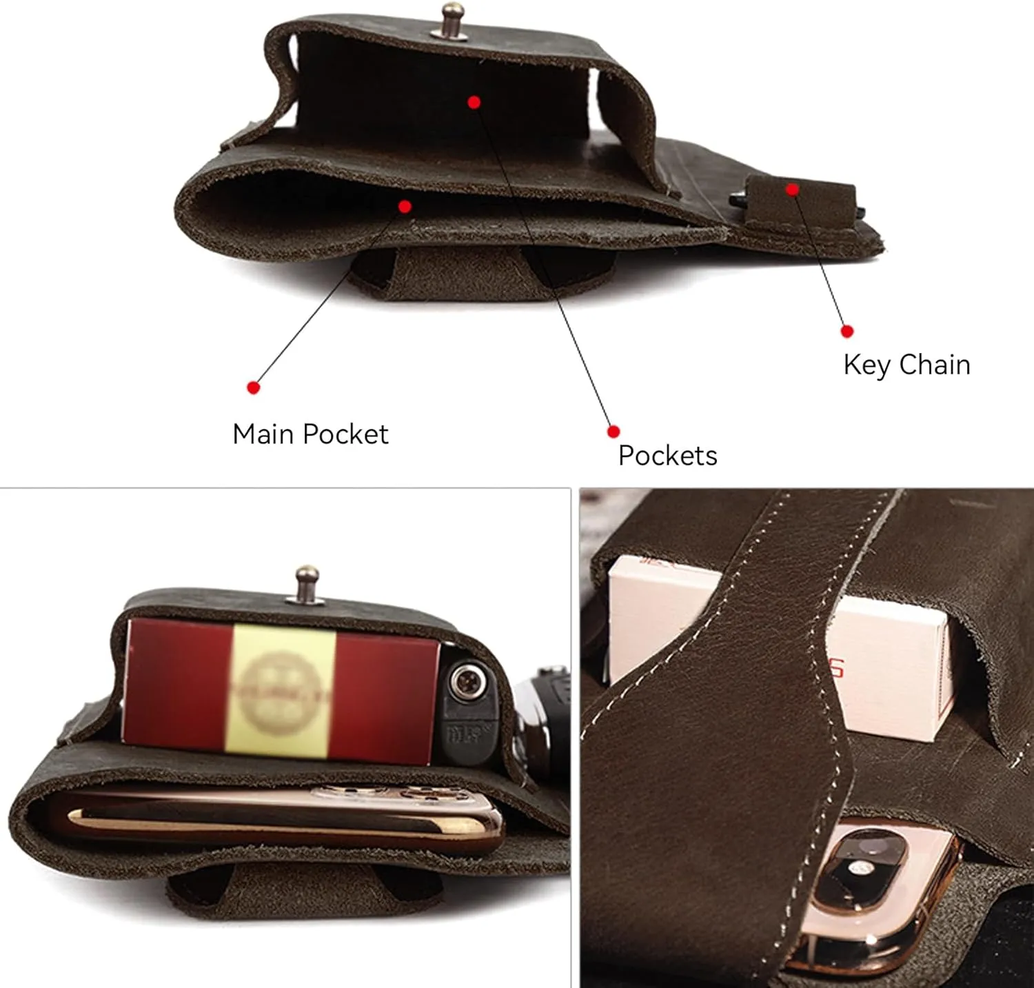 Crazy Horse Leather Mobile Phone Bag Tactical Waist Bag Hanging Bag Retro Genuine Leather Men's Waist Bag