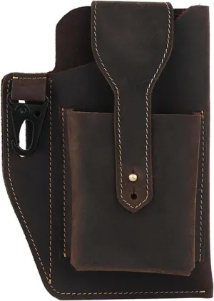 Crazy Horse Leather Mobile Phone Bag Tactical Waist Bag Hanging Bag Retro Genuine Leather Men's Waist Bag