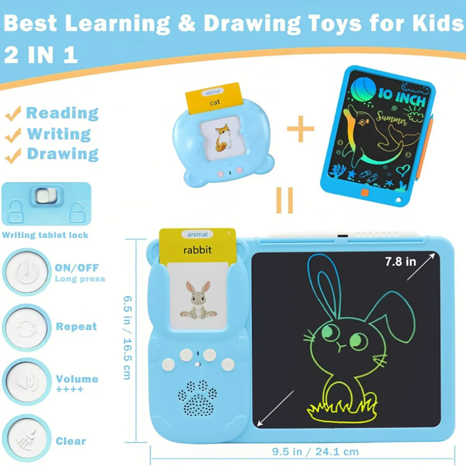 Croeve Talking Tablet, LED Writing Tablet for Kids, 2-in-1 Voice Pad & Drawing Pad, Magic Doodle Board Drawing for Kids Electronic Writing Board (1 PCS Blue, 224 Words)