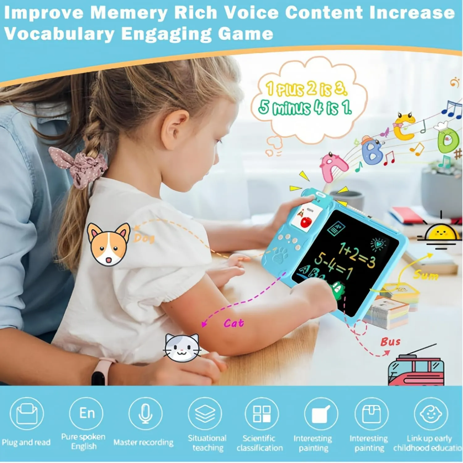 Croeve Talking Tablet, LED Writing Tablet for Kids, 2-in-1 Voice Pad & Drawing Pad, Magic Doodle Board Drawing for Kids Electronic Writing Board (1 PCS Blue, 224 Words)