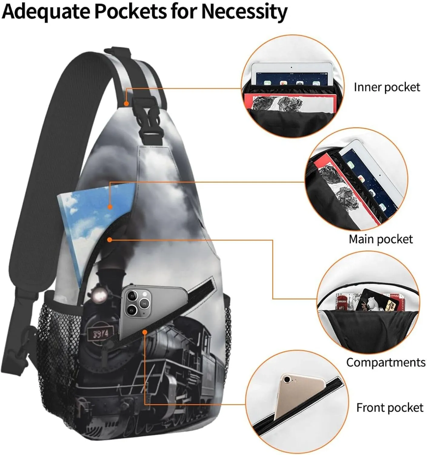 Crossbody Bag for Women Men Steam Train Clouds_77994460 Chest Bag Crossbody Sling Bag Adjustable Shoulder Bag