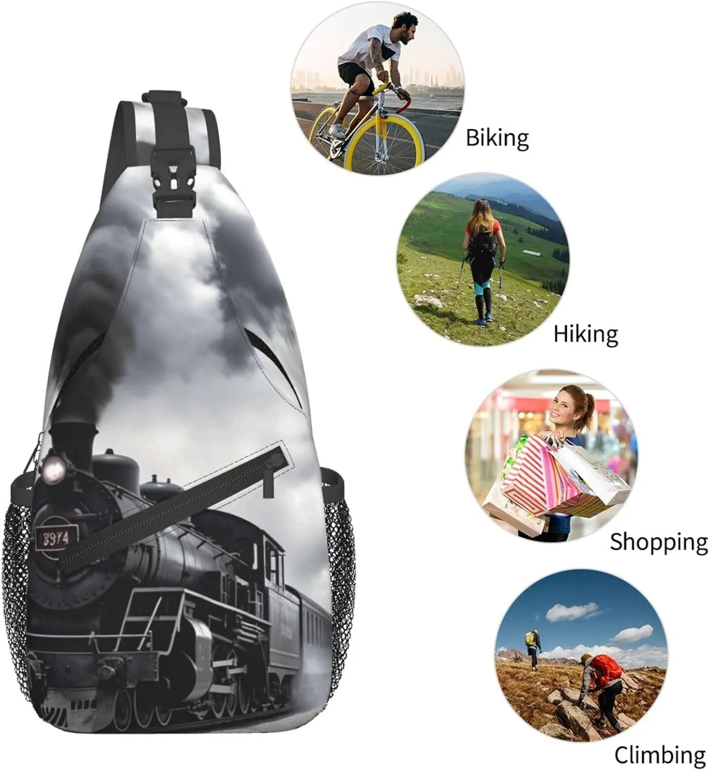 Crossbody Bag for Women Men Steam Train Clouds_77994460 Chest Bag Crossbody Sling Bag Adjustable Shoulder Bag