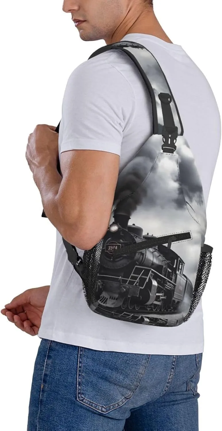 Crossbody Bag for Women Men Steam Train Clouds_77994460 Chest Bag Crossbody Sling Bag Adjustable Shoulder Bag