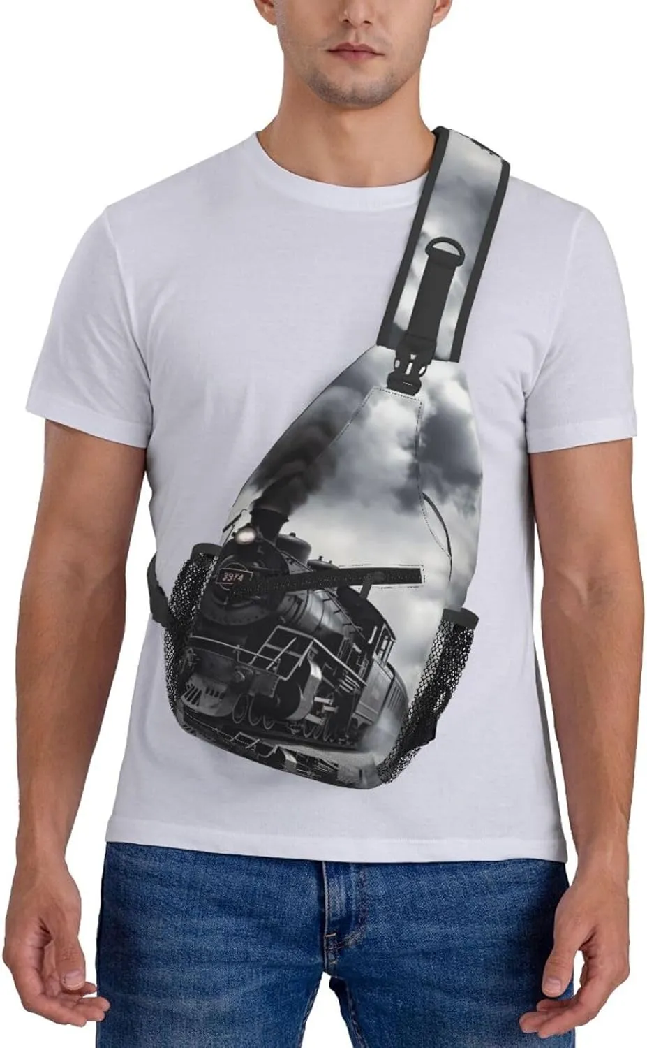 Crossbody Bag for Women Men Steam Train Clouds_77994460 Chest Bag Crossbody Sling Bag Adjustable Shoulder Bag