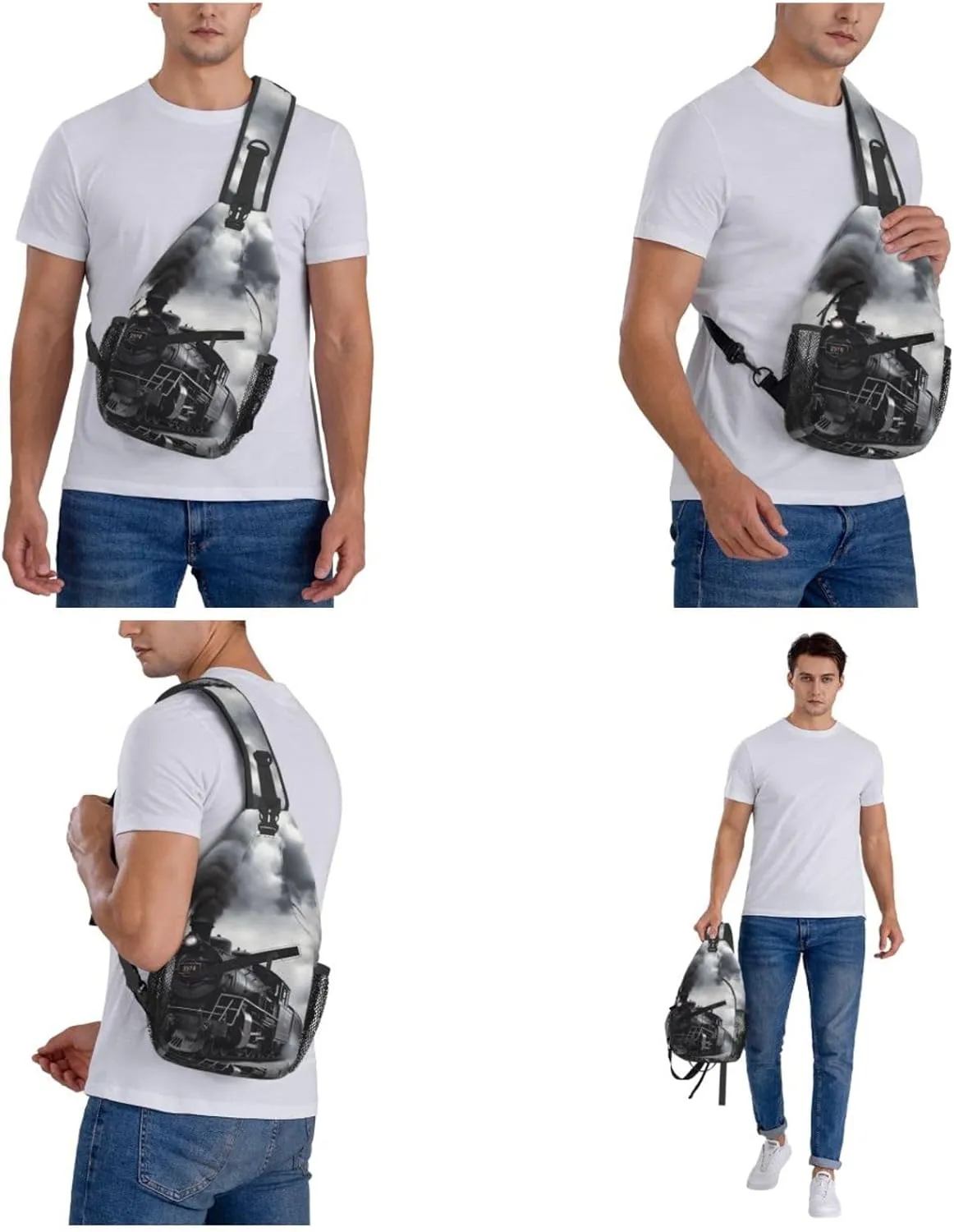 Crossbody Bag for Women Men Steam Train Clouds_77994460 Chest Bag Crossbody Sling Bag Adjustable Shoulder Bag