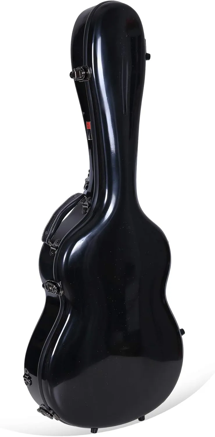 Crossrock Deluxe Fiberglass Classical Guitar Case, 4/4 Full Size, Black (CRF2020CBK)