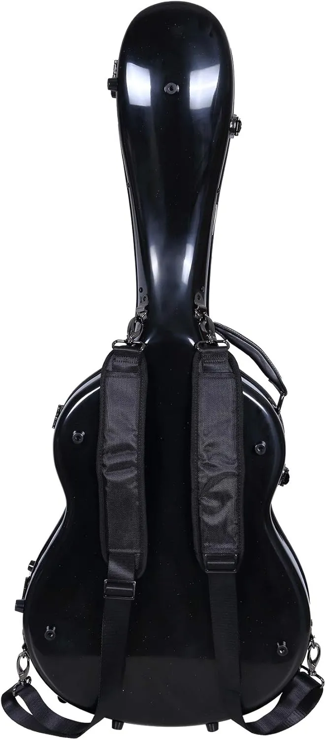 Crossrock Deluxe Fiberglass Classical Guitar Case, 4/4 Full Size, Black (CRF2020CBK)