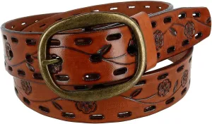 CTM® Women's Center Bar Buckle Belt with Flowers