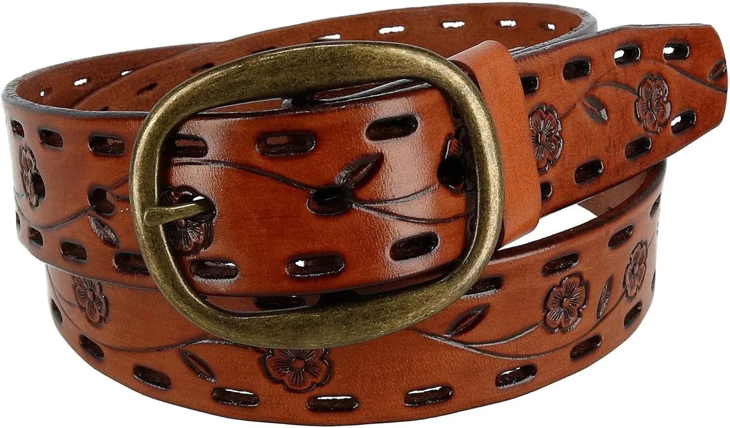 CTM® Women's Center Bar Buckle Belt with Flowers
