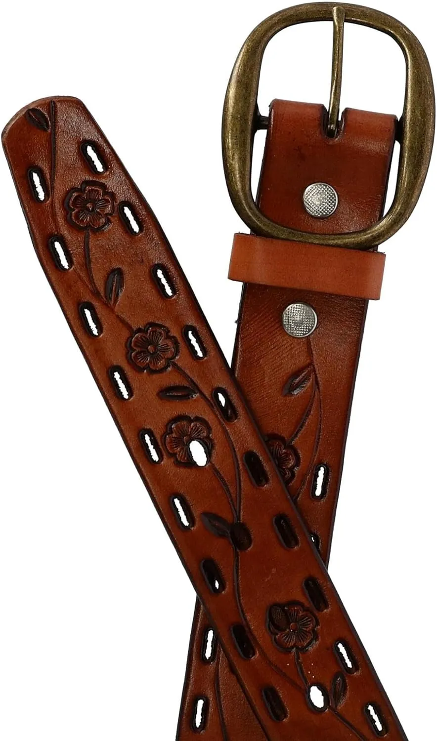 CTM® Women's Center Bar Buckle Belt with Flowers