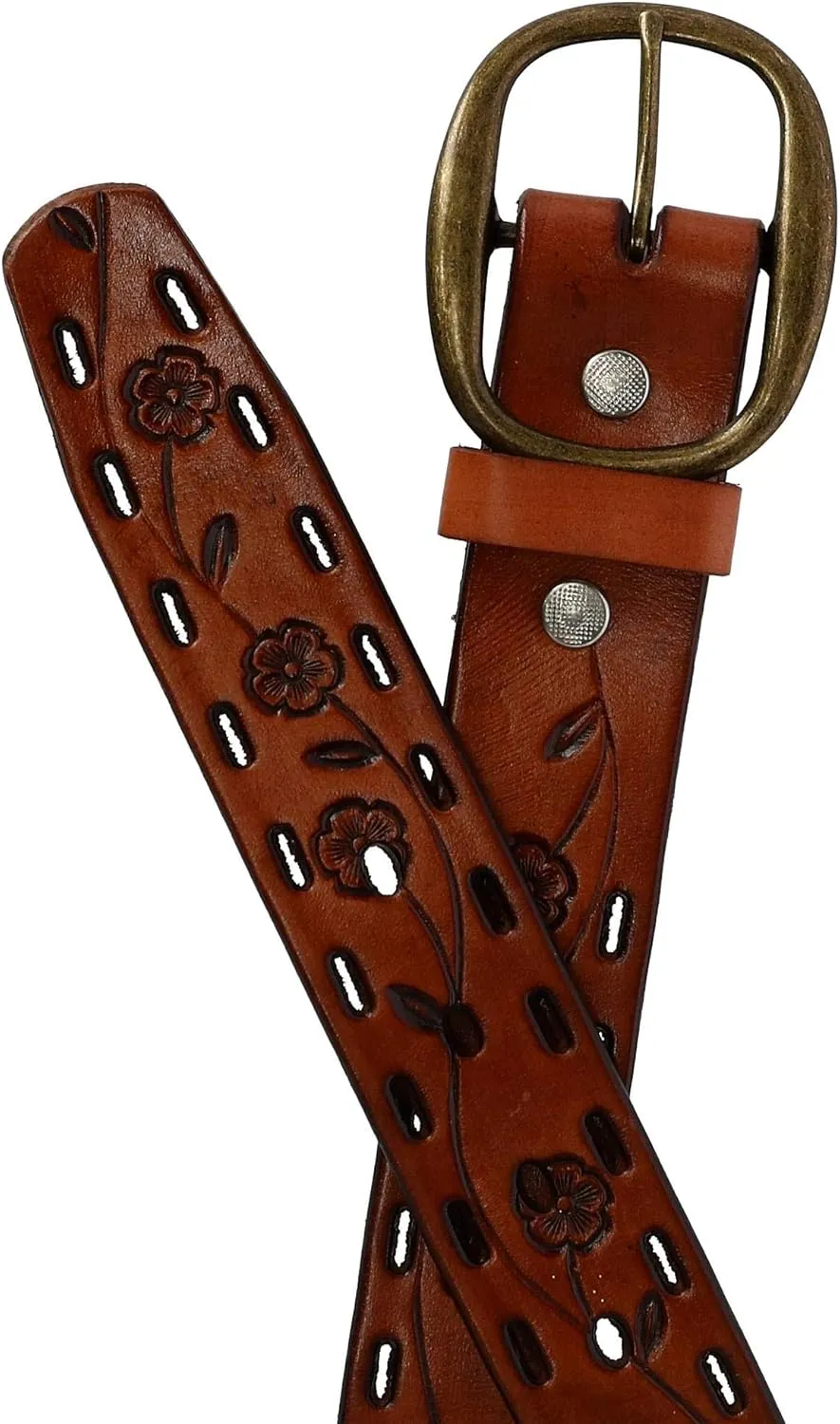 CTM® Women's Center Bar Buckle Belt with Flowers