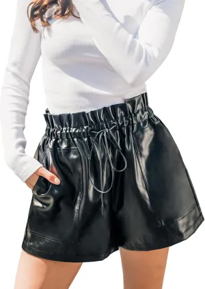 CUPSHE Women Pants Faux Leather Paperbag Waist Shorts Wide Leg Pant Casual