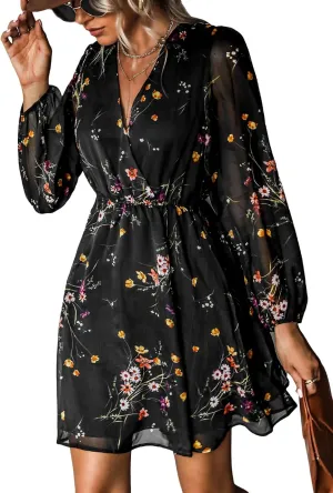 CUPSHE Women's Mini Dresses Casual Spring V Neck Chiffon Long Peasant Sleeves Flowy Summer Dress
