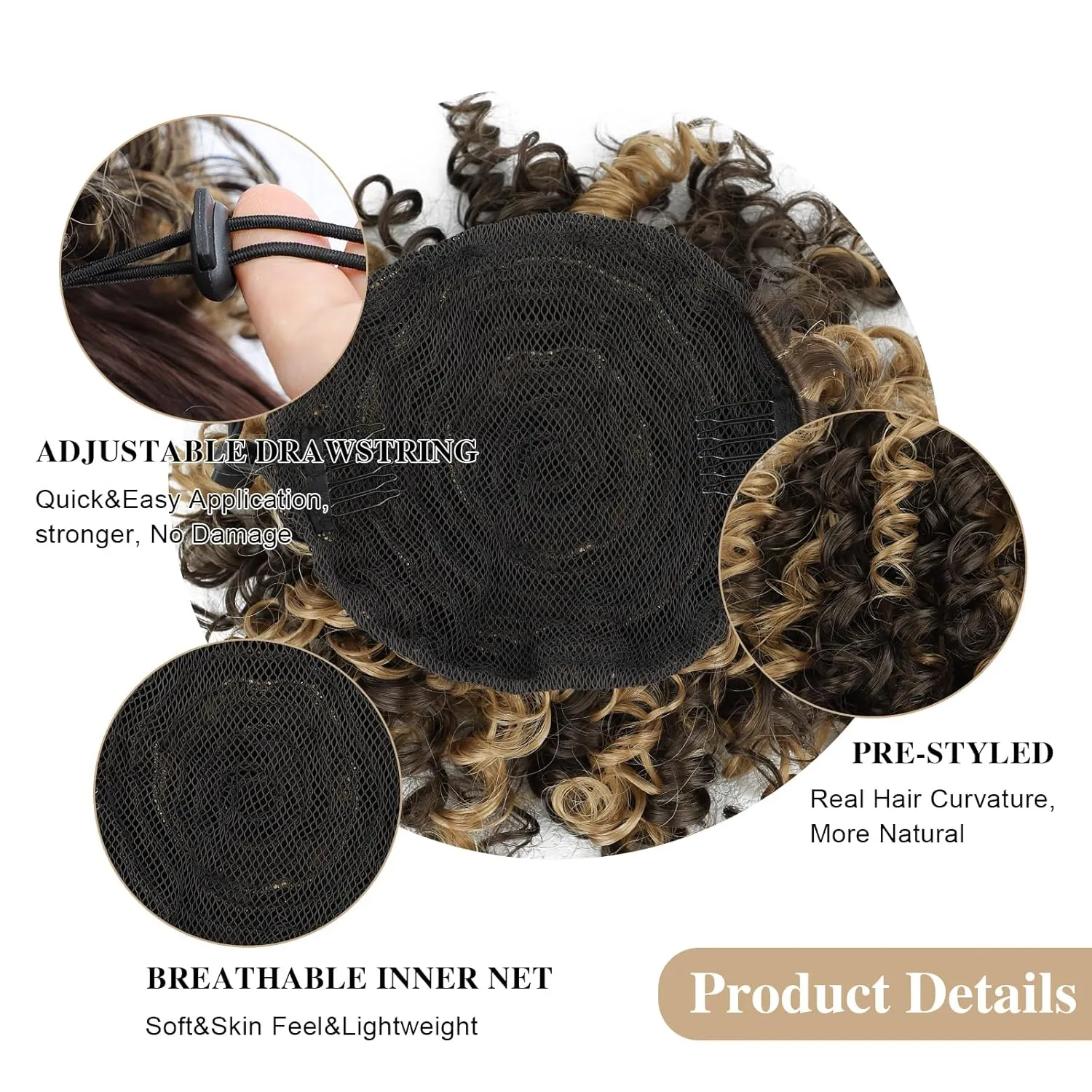 Curly Drawstring Ponytail Extension for Black Women - Curly Hair Extensions with Drawstring Ponytail (Brown with Honey Blonde)