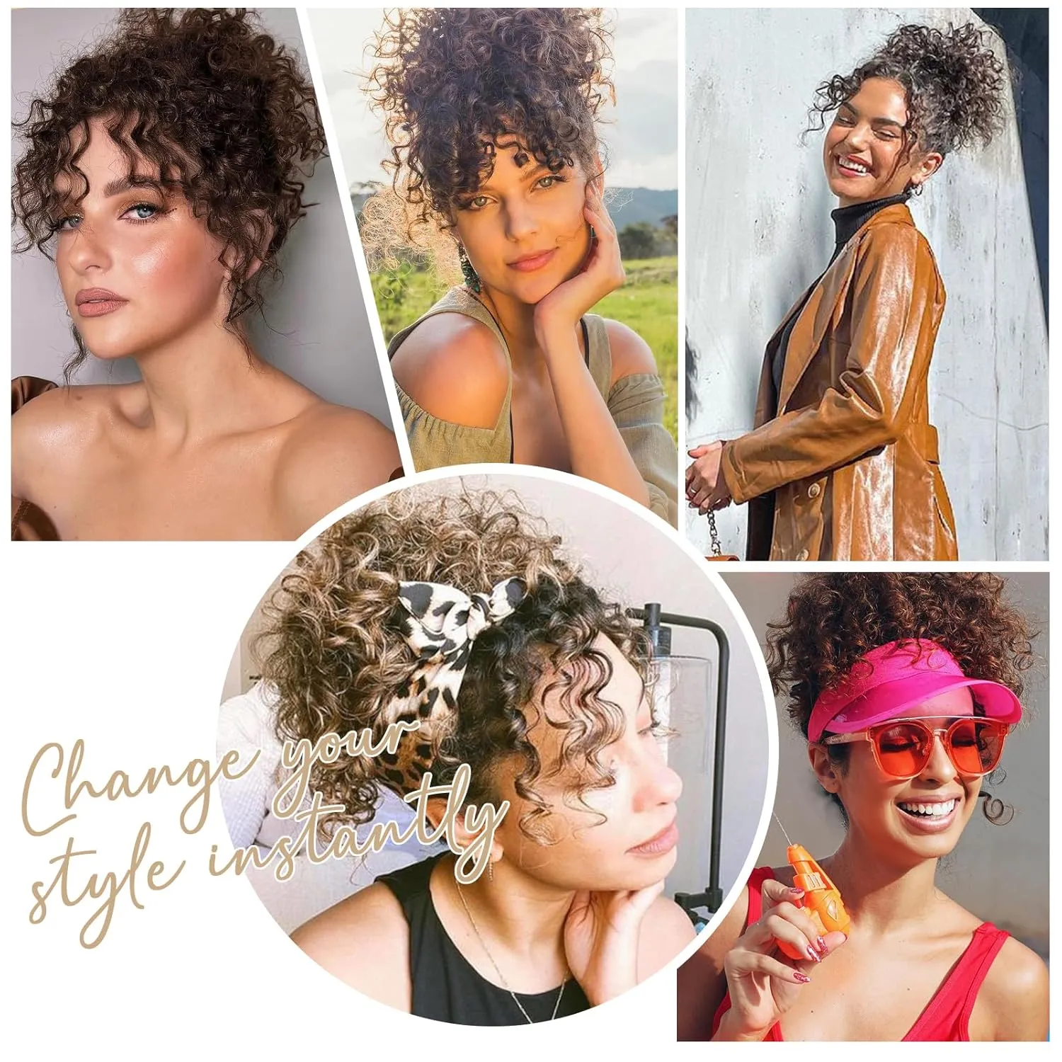 Curly Drawstring Ponytail Extension for Black Women - Curly Hair Extensions with Drawstring Ponytail (Brown with Honey Blonde)