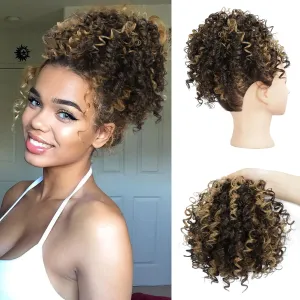 Curly Drawstring Ponytail Extension for Black Women - Curly Hair Extensions with Drawstring Ponytail (Brown with Honey Blonde)