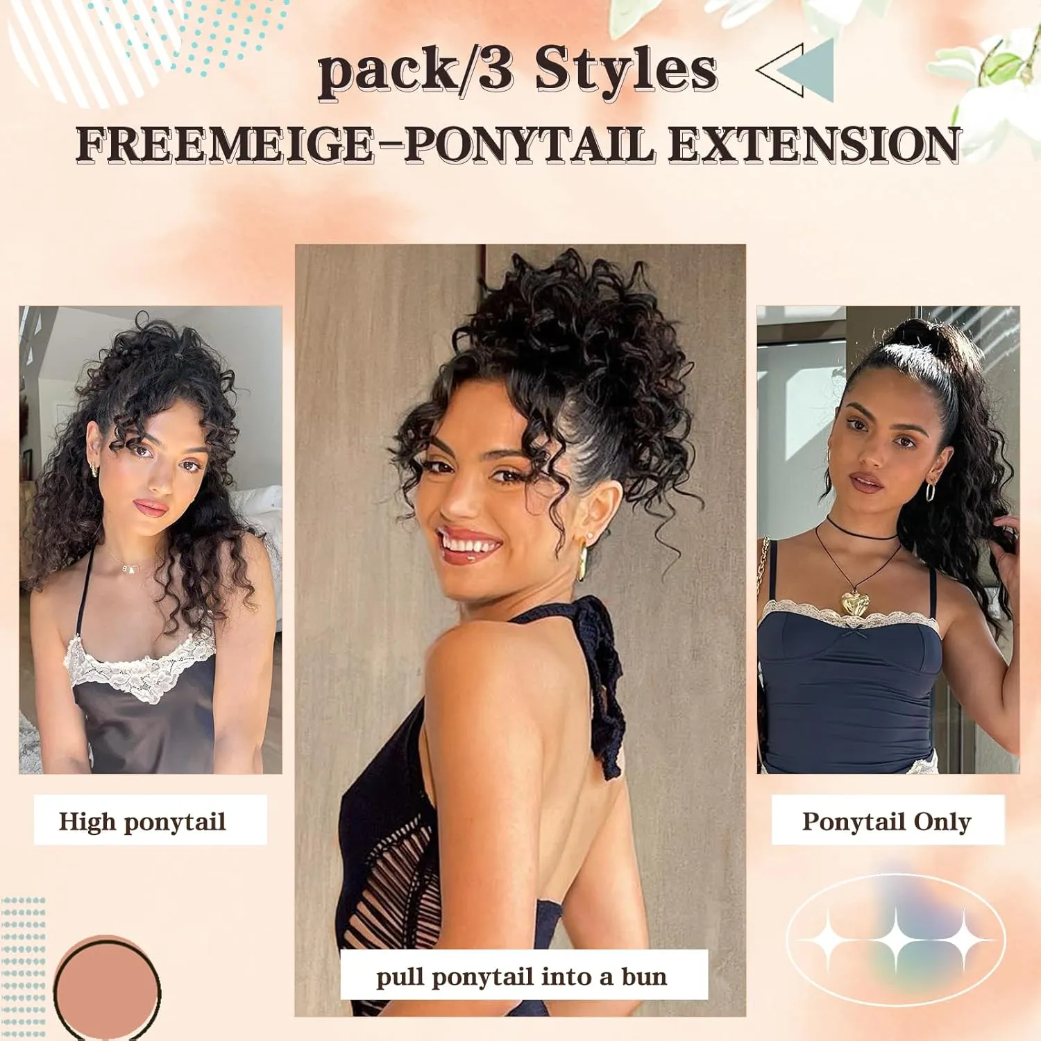 Curly Ponytail Extension Drawstring Ponytail 20 Inch Long Wavy Curly Clip in Ponytails Fake Pony Tails Hair Extensions Synthetic Curly Hair Thick Ponytail Extension Hairpiece