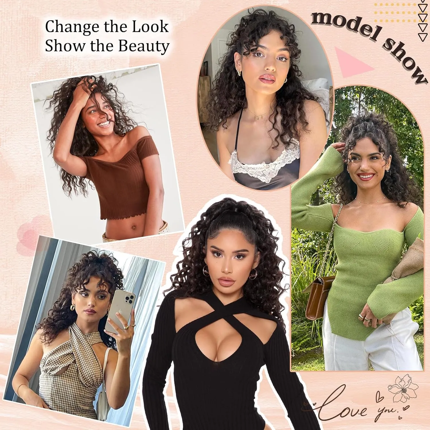 Curly Ponytail Extension Drawstring Ponytail 20 Inch Long Wavy Curly Clip in Ponytails Fake Pony Tails Hair Extensions Synthetic Curly Hair Thick Ponytail Extension Hairpiece