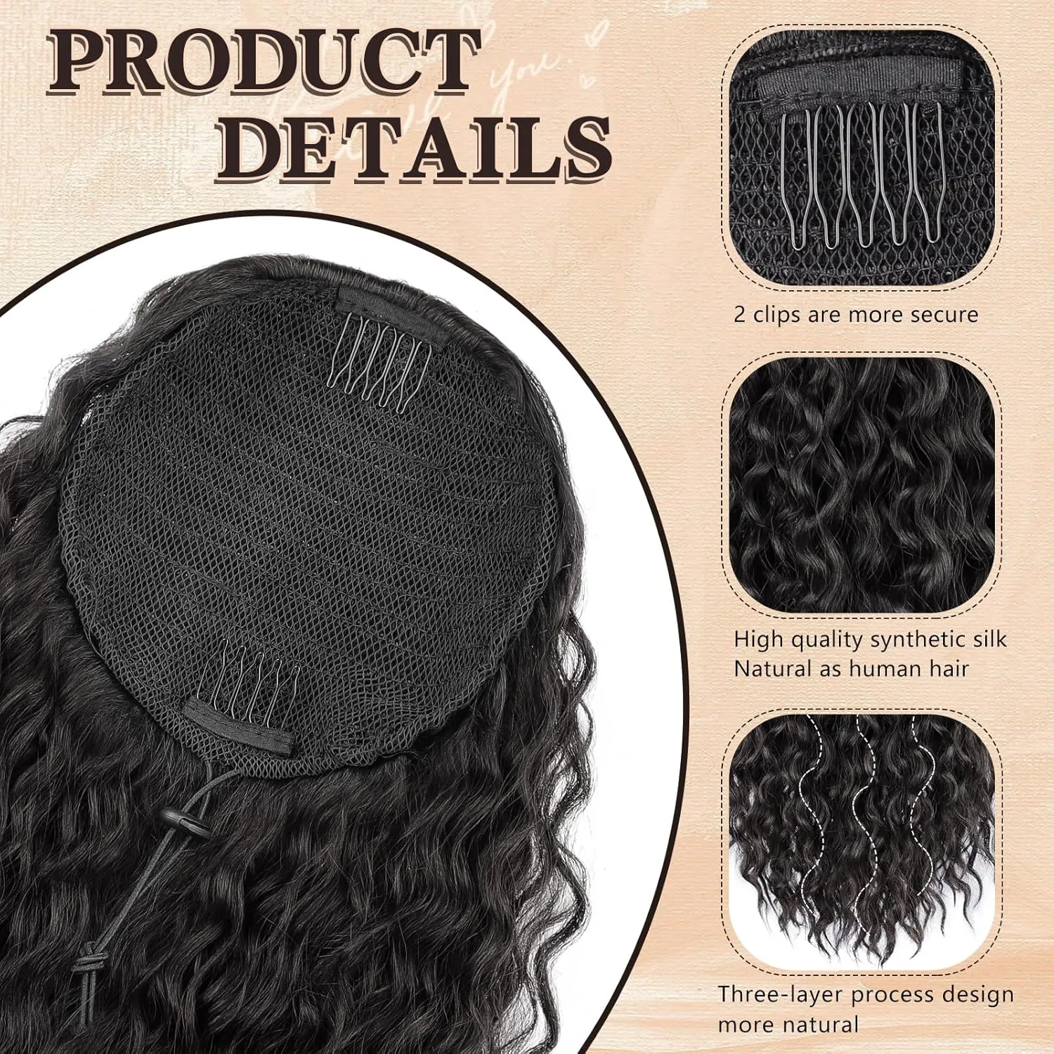 Curly Ponytail Extension Drawstring Ponytail 20 Inch Long Wavy Curly Clip in Ponytails Fake Pony Tails Hair Extensions Synthetic Curly Hair Thick Ponytail Extension Hairpiece