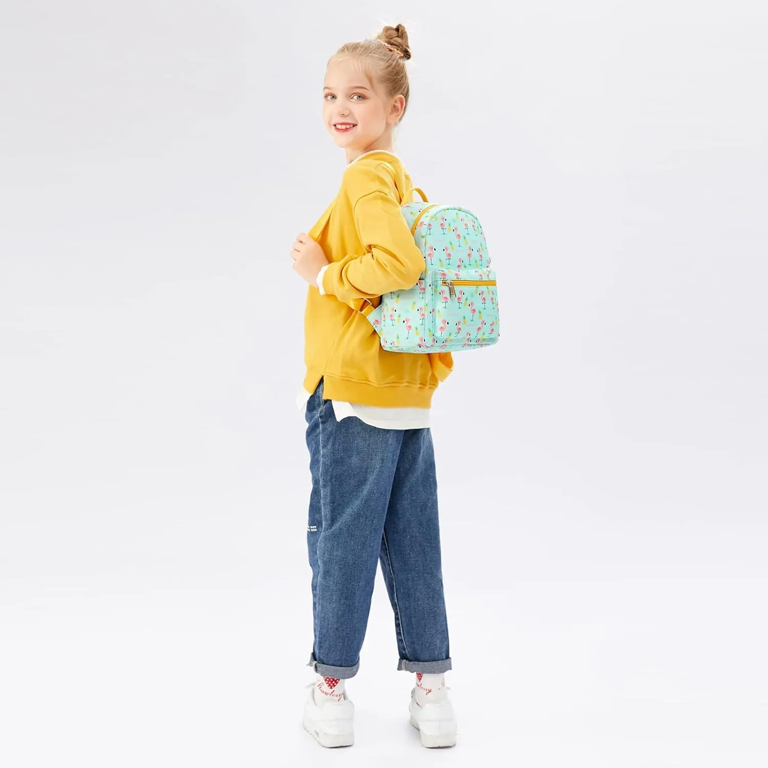 Cusangel Green Small Backpack Girls, Water-resistant Flowers Mini Backpack Daypack Shoulder Bag Woman Kids School Travel